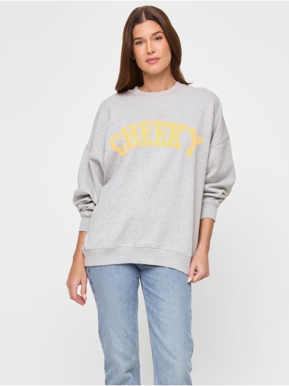 SALE L*SPACE The Legend Sweatshirt Gray CHEEKY Logo Collegiate Crewneck sz M New
